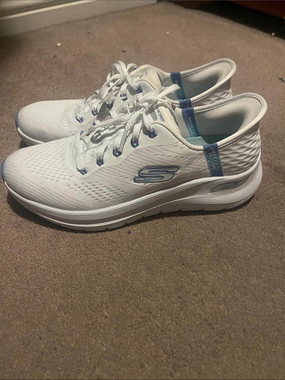 Skechers White Sneakers with Light Blue Accents